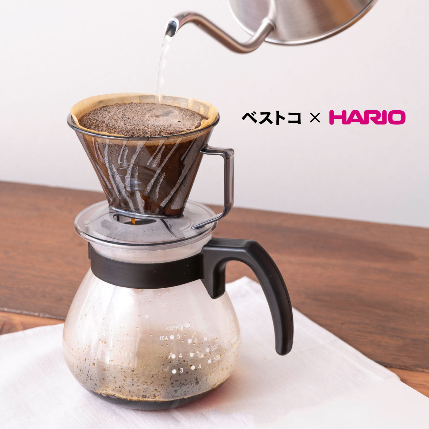 FELISSIMO PARTNERS|ハンドドリップ初心者も簡単においしいコーヒーを淹れられる　ベストコ×ＨＡＲＩＯ　メモリ付きコーヒードリッパー・ペパーフィルター＆サーバーセット