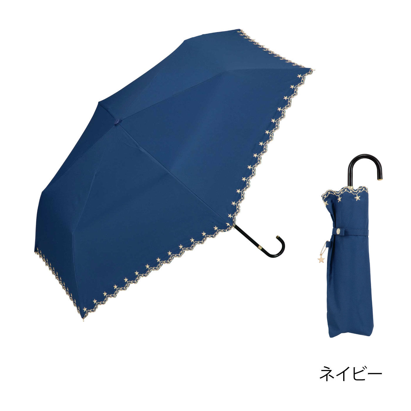 FELISSIMO PARTNERS|Ｗｐｃ.　小さくても頼れる相棒　コンパクト折りたたみ傘遮光星柄スカラップ晴雨兼用