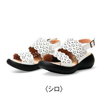 FELISSIMO PARTNERS | お花模様の カットワーク ベルト サンダル〈シロ〉