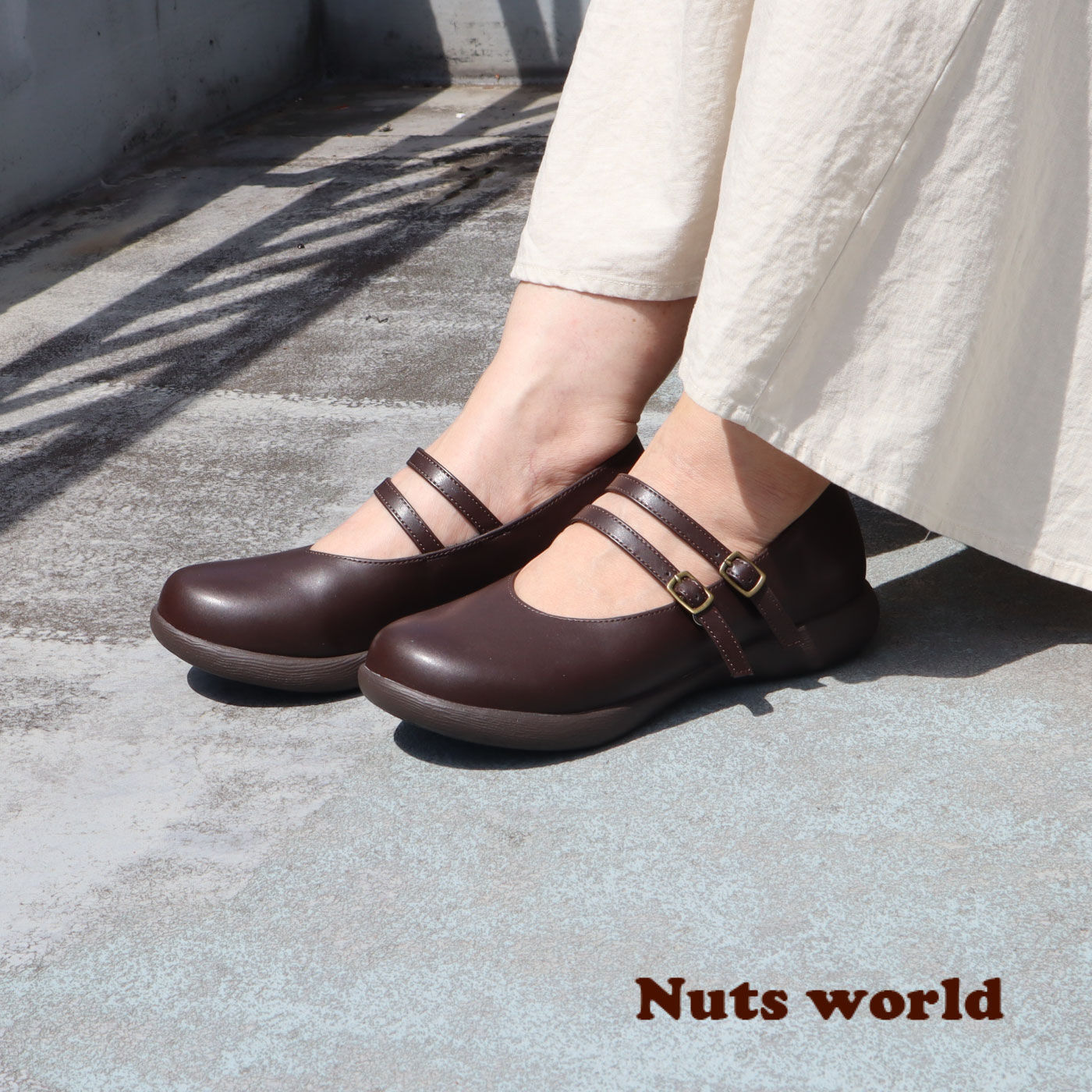 FELISSIMO PARTNERS|Ｎｕｔｓ　ｗｏｒｌｄ　２ＷＡＹがうれしいダブルストラップシューズ〈こげ茶〉