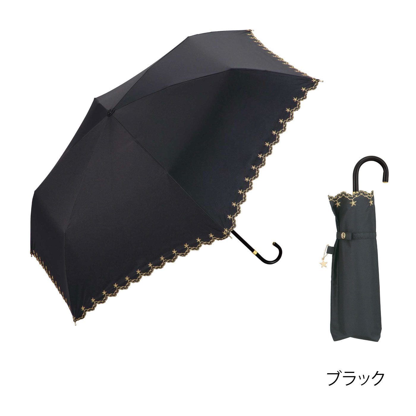 FELISSIMO PARTNERS|Ｗｐｃ.　小さくても頼れる相棒　コンパクト折りたたみ傘遮光星柄スカラップ晴雨兼用