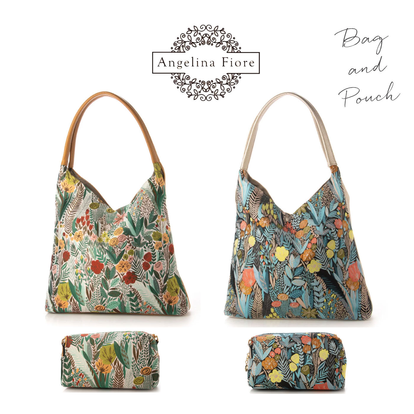 FELISSIMO PARTNERS|Ａｎｇｅｌｉｎａ　Ｆｉｏｒｅ　ジャカード織の花柄ショルダーバッグ＆ポーチセット