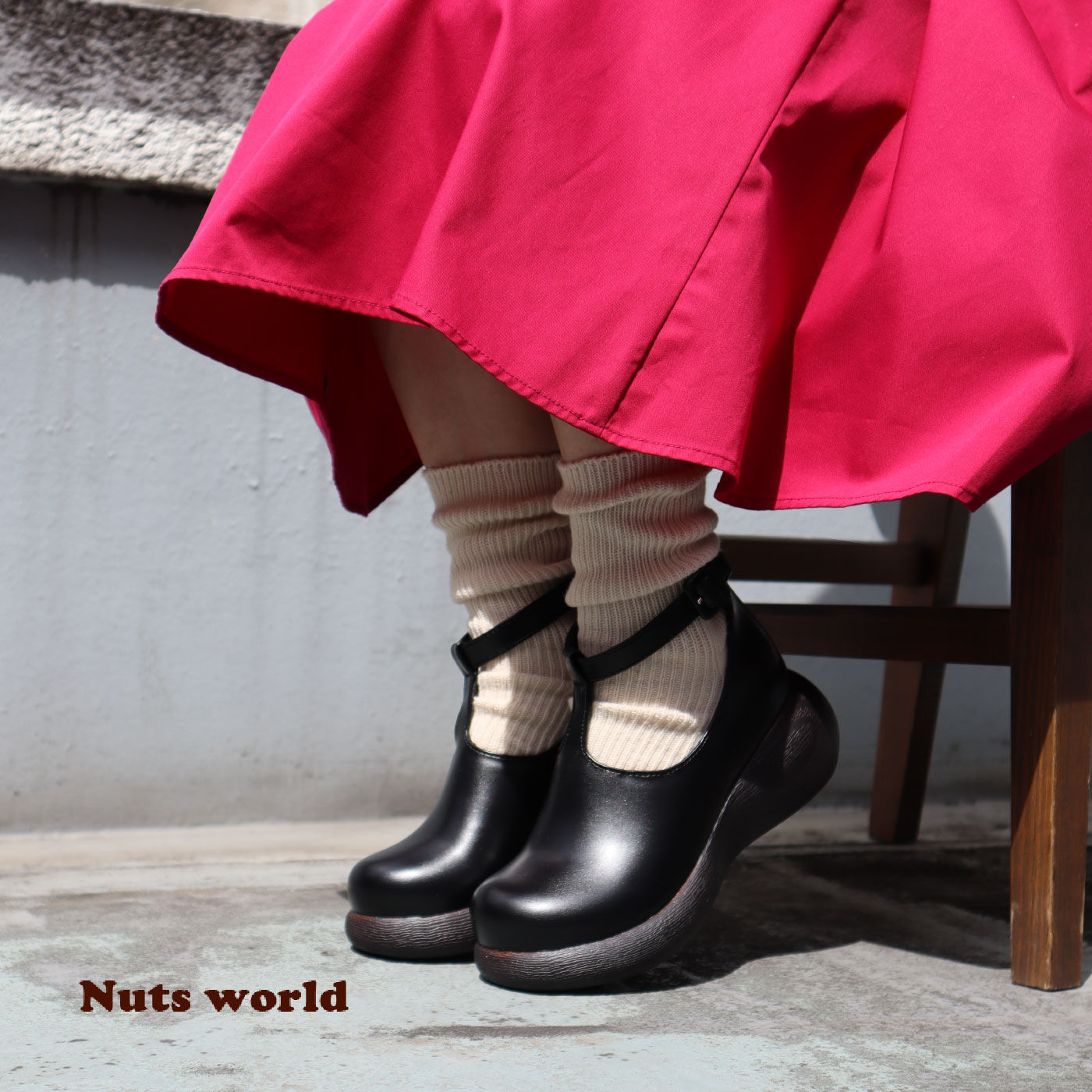 FELISSIMO PARTNERS|Nuts World　細めストラップでこなれ感　Tストラップシューズ