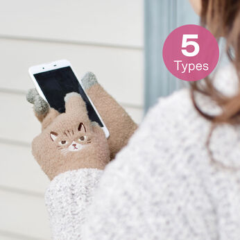 FELISSIMO PARTNERS | かわいいわんにゃんマークのスマホ対応もこもこ手袋