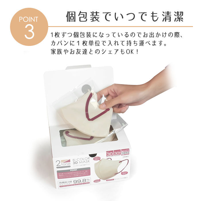 FELISSIMO PARTNERS|カラーゴムがおしゃれ　バイカラー不織布マスク３０枚入（個包装）