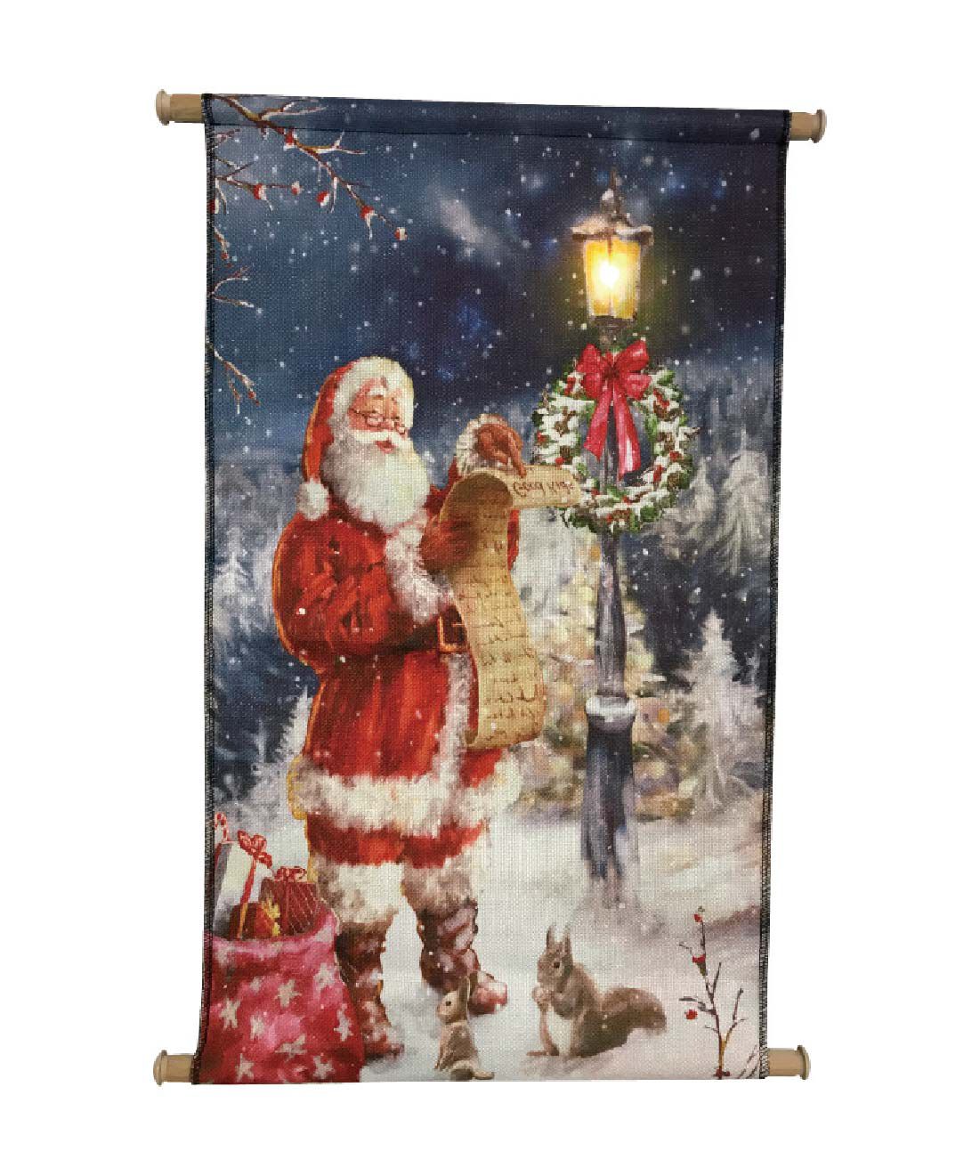 FELISSIMO PARTNERS|華やかなホリデーシーズンを演出　ＬＥＤライト付きクリスマスウォールタペストリー　プレゼントサンタ