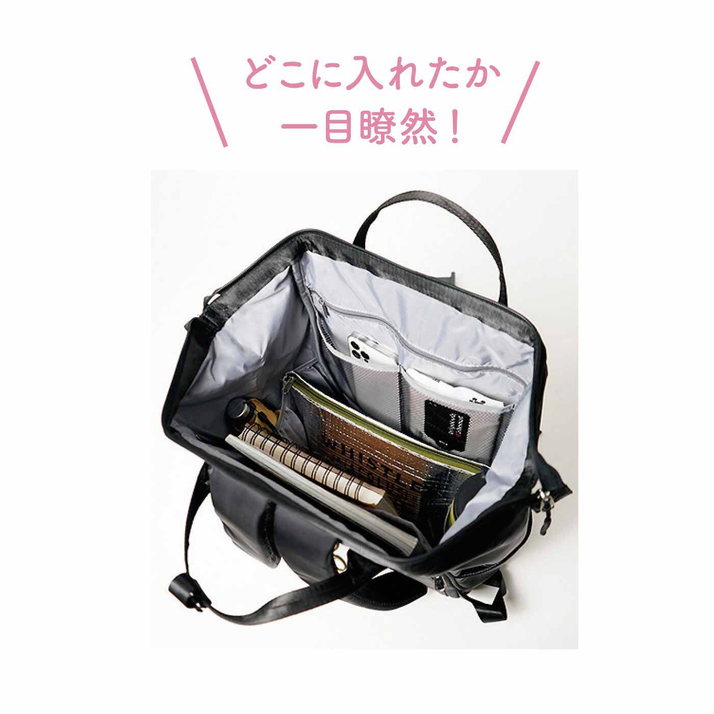 FELISSIMO PARTNERS|スカンジナビアンフォレスト 中身が一目瞭然！ がばっとひらくリュック|ガバッと開いて荷物の出し入れがしやすいです。