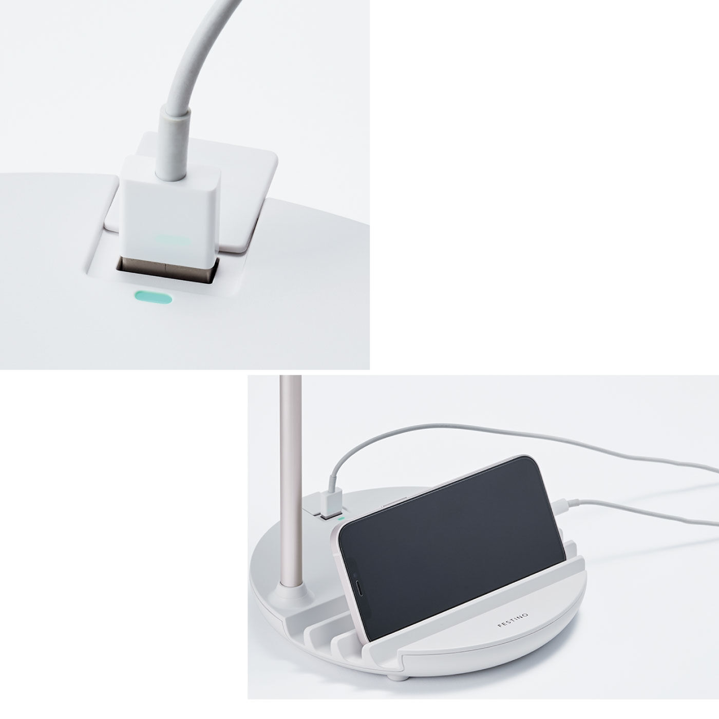 FELISSIMO PARTNERS|ＦＥＳＴＩＮＯ光と風で差がつく　充電式ＬＥＤファンミラー|USB給電口も付いているので、スマホやスピーカーの充電もできます。