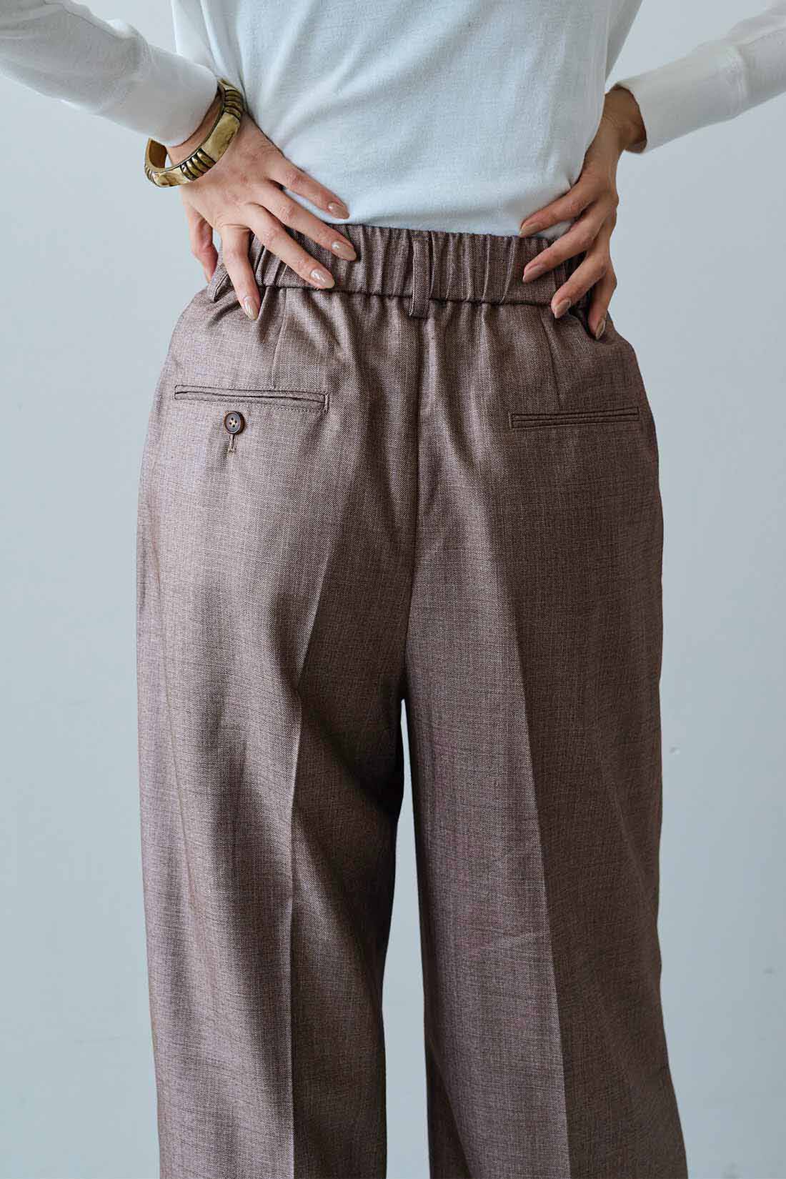 MEDE19F|MEDE19F　シャークスキンのリラックスワイドスラックス〈グレーベージュ〉