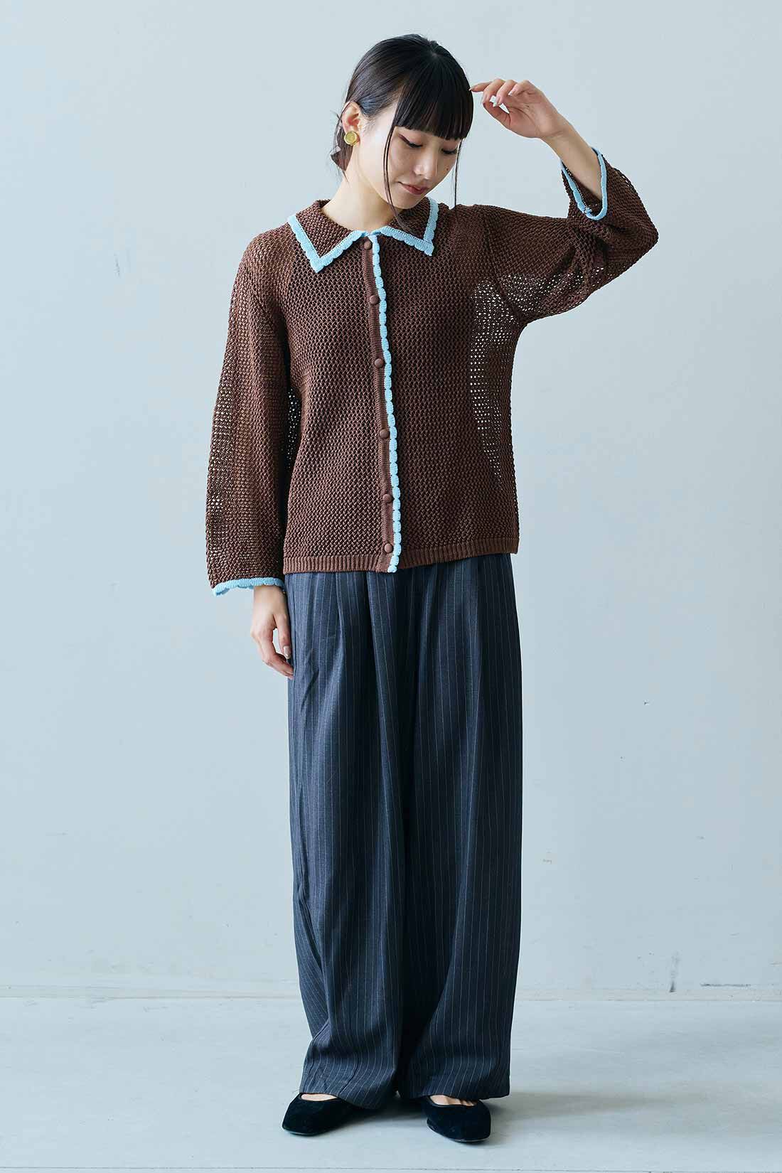 MEDE19F|MEDE19F　配色遣いのニットシャツ|モデル身長：158cm　着用サイズ：M