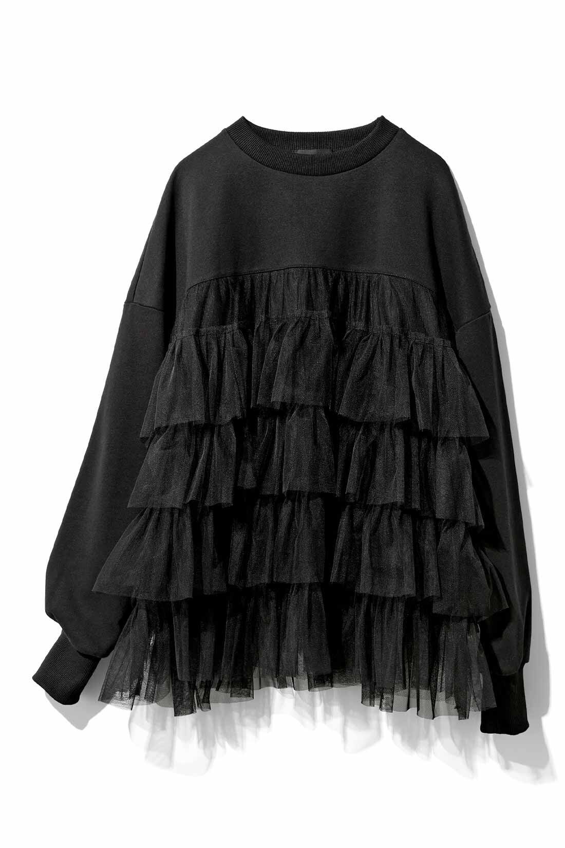 MEDE19F [メデ・ジュウキュウ]|MEDE19F　贅沢なチュールコンビのカットソートップス〈ブラック〉
