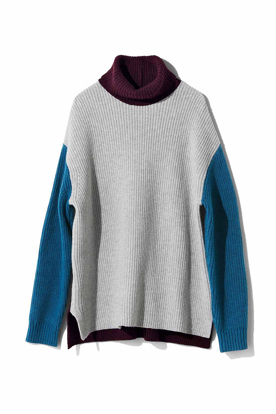 MEDE19F　ハイネックのトライカラーニット|グレー