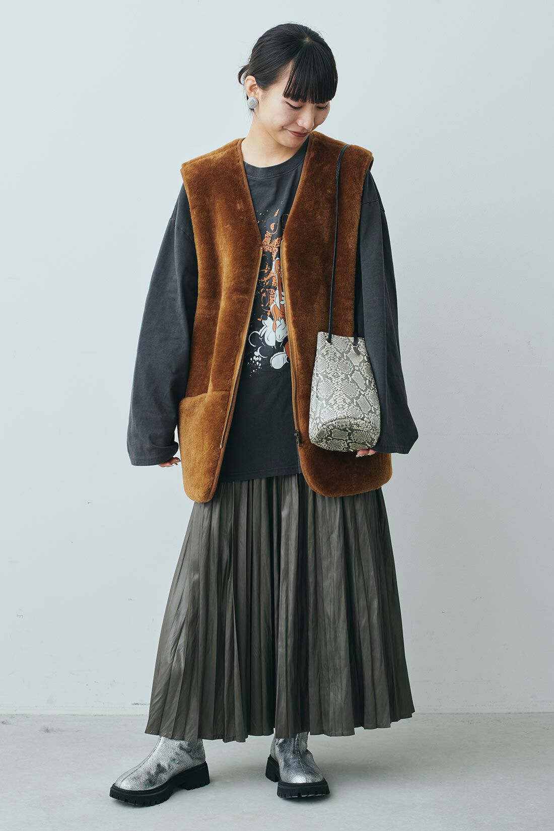 MEDE19F|【MEDE19F SELECT】blancleフェイクスネイク丸底巾着バッグ