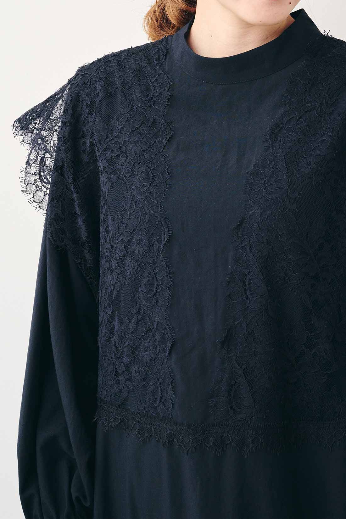 MEDE19F リバーレース遣いワンピース〈ブラック〉｜ワンピース 