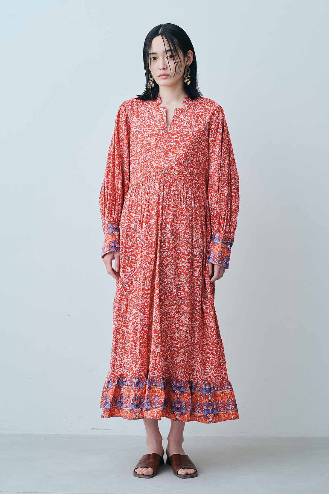 MEDE19F [メデ・ジュウキュウ]|MEDE19F　〈MADE IN INDIA COLLECTION〉プリントコットンドレス|モデル身長：167cm　着用サイズ：1