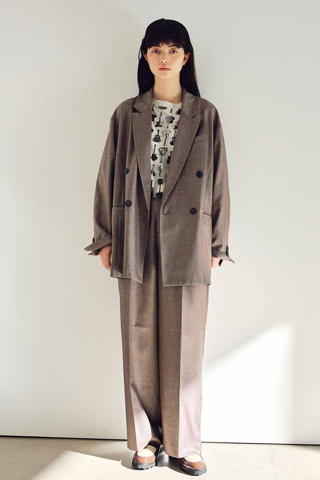 MEDE19F|MEDE19F　シャークスキンのリラックスワイドスラックス〈グレーベージュ〉