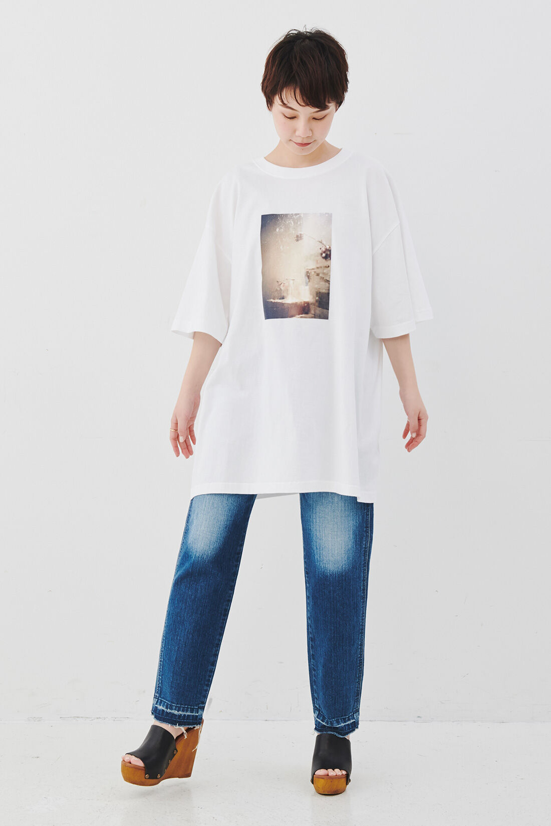 MEDE19F|【高瀬真奈さんコラボ】MEDE19F　フォトプリントTシャツ〈メンズ〉〈ホワイト〉|モデル身長：157cm