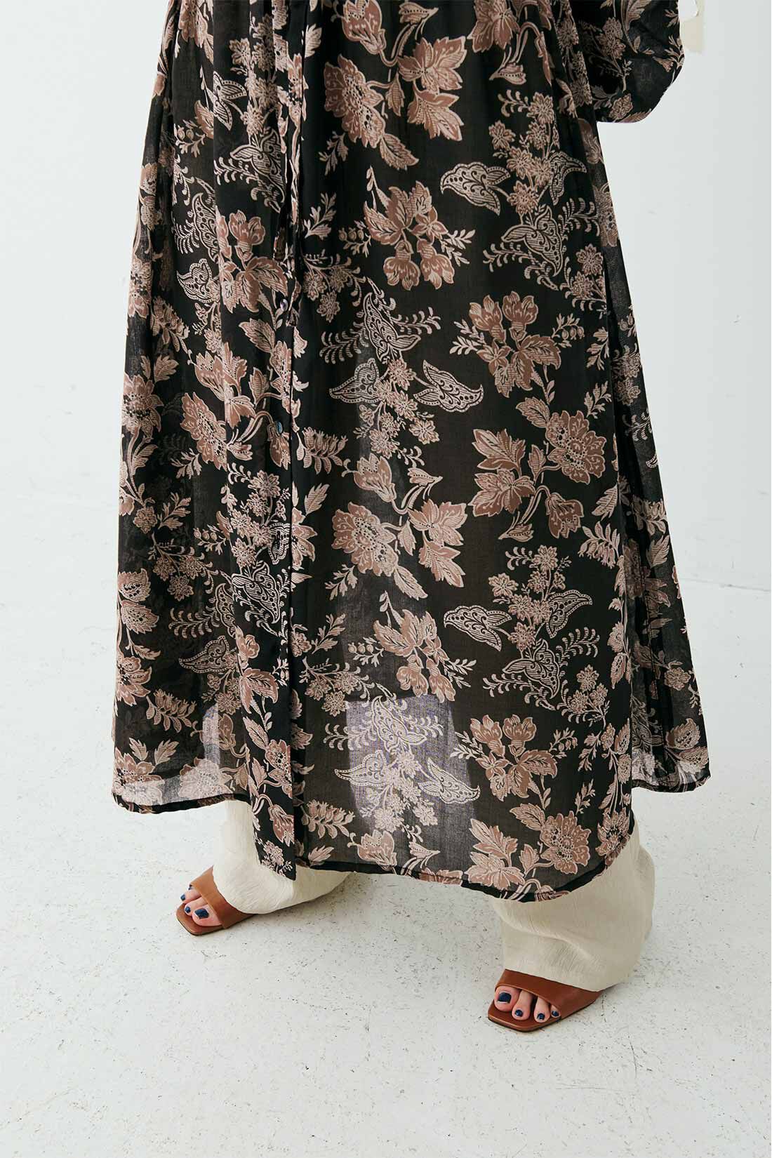 MEDE19F|MEDE19F　ヴィンテージパターンプリント 羽織りワンピース〈ブラック〉|ニュアンスのある女性らしい上品な透け感。