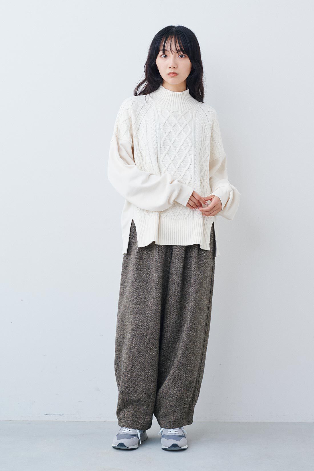 MEDE19F [メデ・ジュウキュウ]|【MEDE19F SELECT】LEE ニットミックスハイネックプルオーバー|モデル身長：163cm
