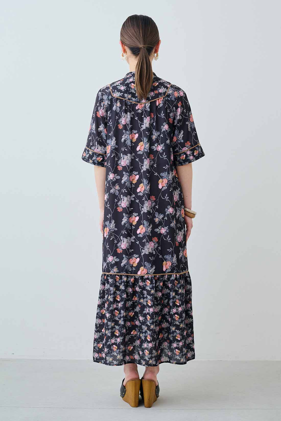 MEDE19F　ミュルーズモダン〈「ミュルーズ染織美術館」アーカイブコレクション〉ヴィンテージパターンプリントワンピース〈ブラック〉