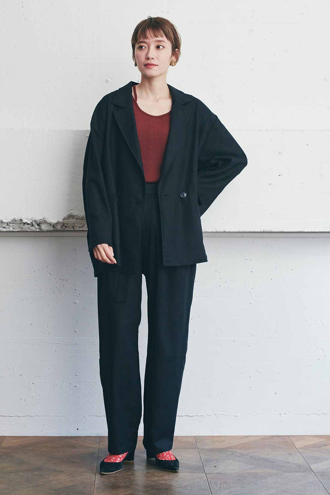 MEDE19F リネン混ヘリンボーン素材のダブルジャケット〈ブラック MEDE19F リネン混ヘリンボーン素材のダブルジャケット〈ブラック