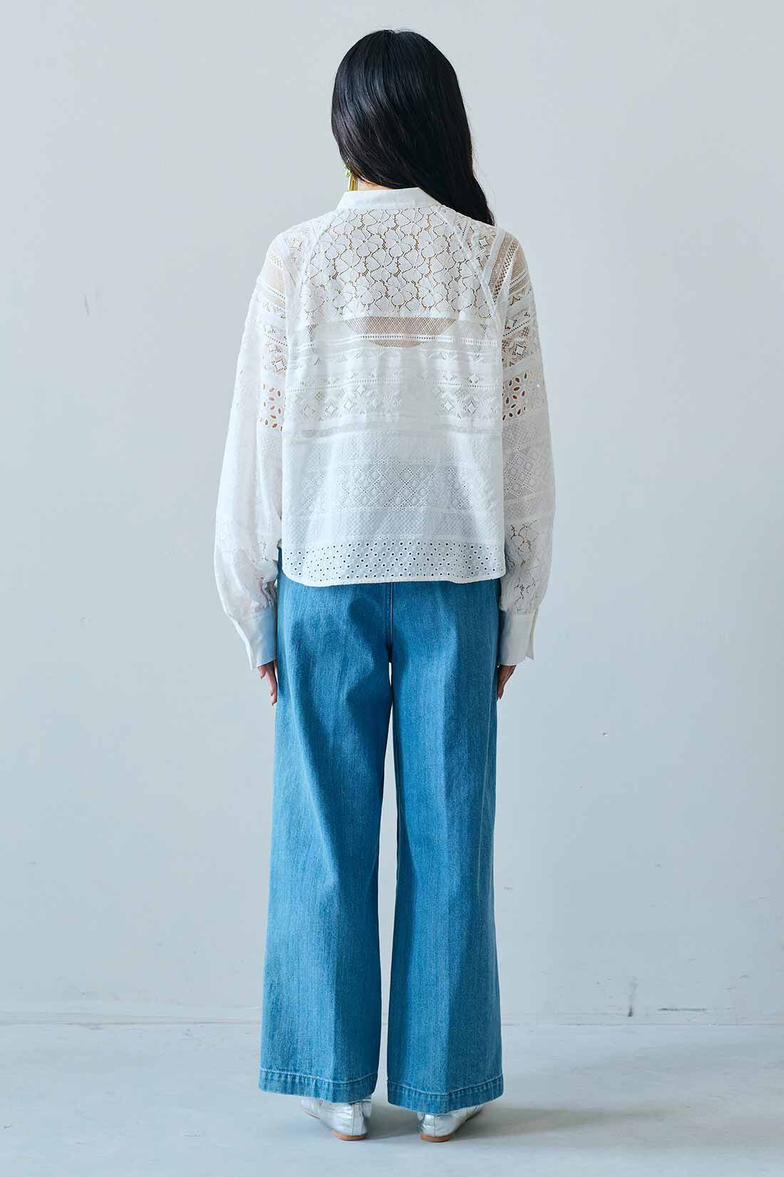 MEDE19F|MEDE19F　パッチワークレースシャツ〈ホワイト〉|モデル身長：163cm　着用サイズ：M