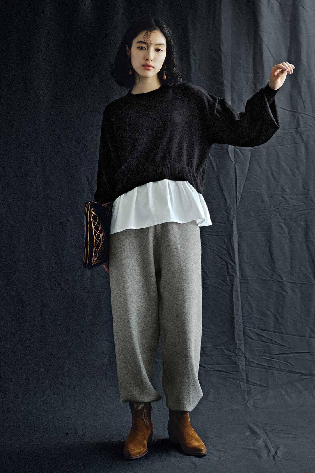 MEDE19F [メデ・ジュウキュウ]|MEDE19F　異素材遣いのレイヤード風コットンニット〈ブラック〉