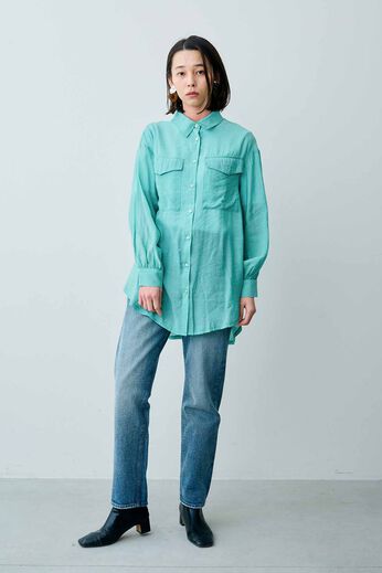 MEDE19F [メデ・ジュウキュウ] | MEDE19F　シルキーサテンロングシャツ〈グリーン〉
