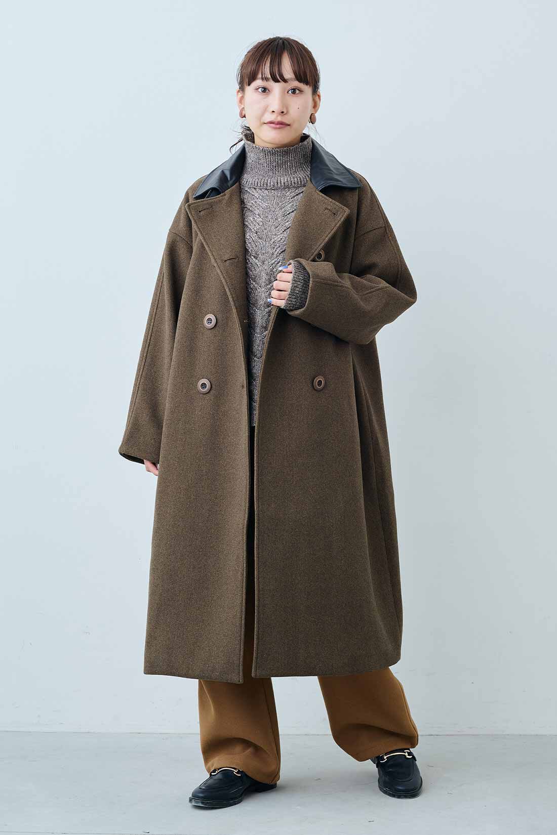 MEDE19F [メデ・ジュウキュウ]|MEDE19F　フォイルプリント タートルアランニット|モデル身長：158cm　着用サイズ：M