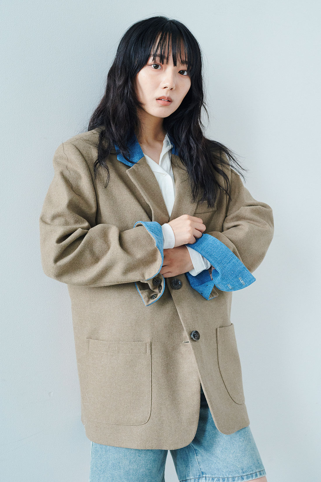 MEDE19F [メデ・ジュウキュウ]|韓国セレクト NYLON33 デニム切り替えオーバーサイズジャケット