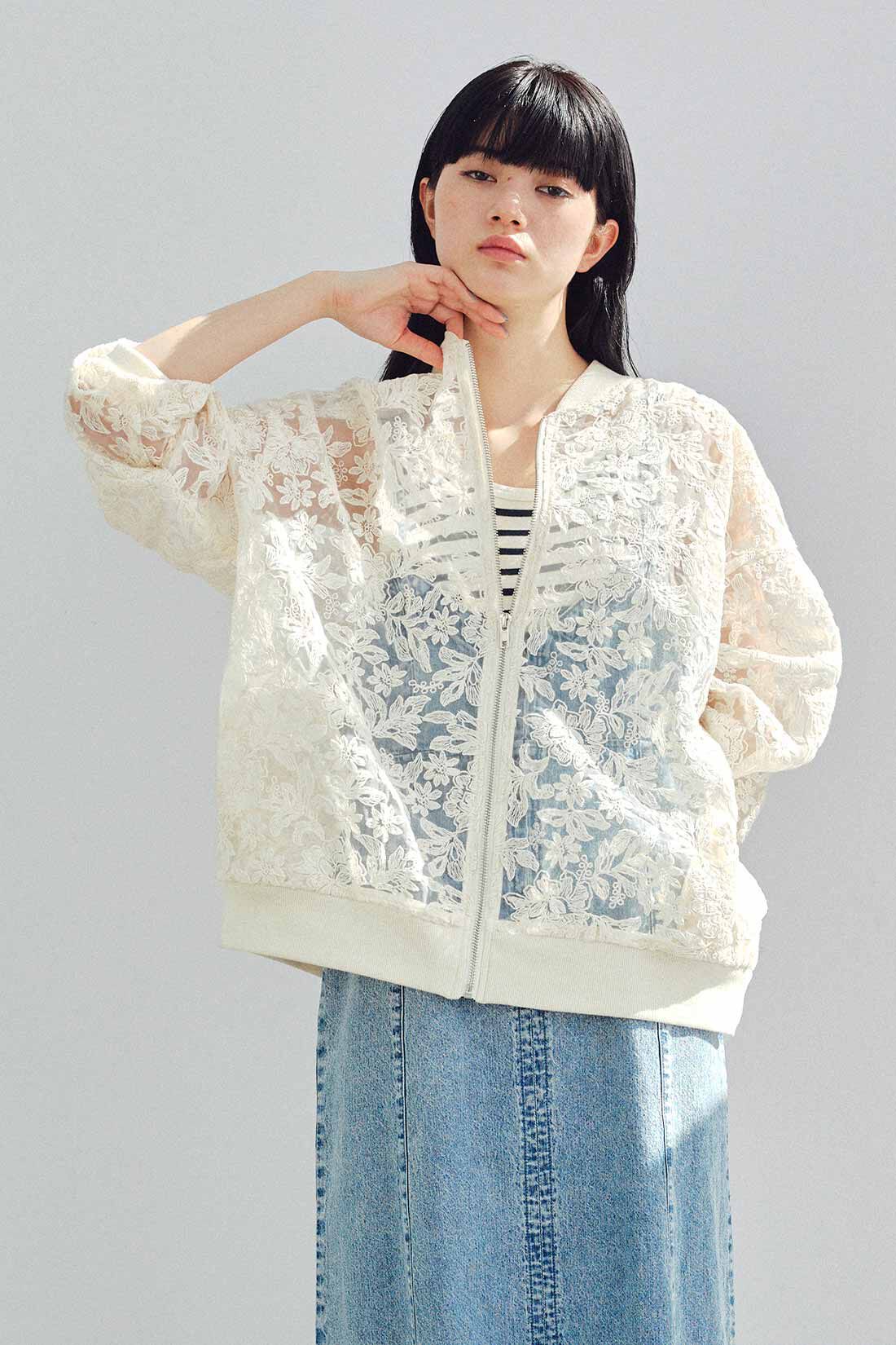 MEDE19F　オーガンジーレースブルゾン