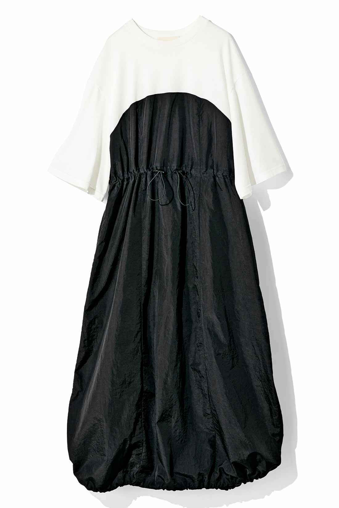 MEDE19F [メデ・ジュウキュウ]|MEDE19F　カットソー×撥水生地のドッキングワンピース〈ホワイト×ブラック〉