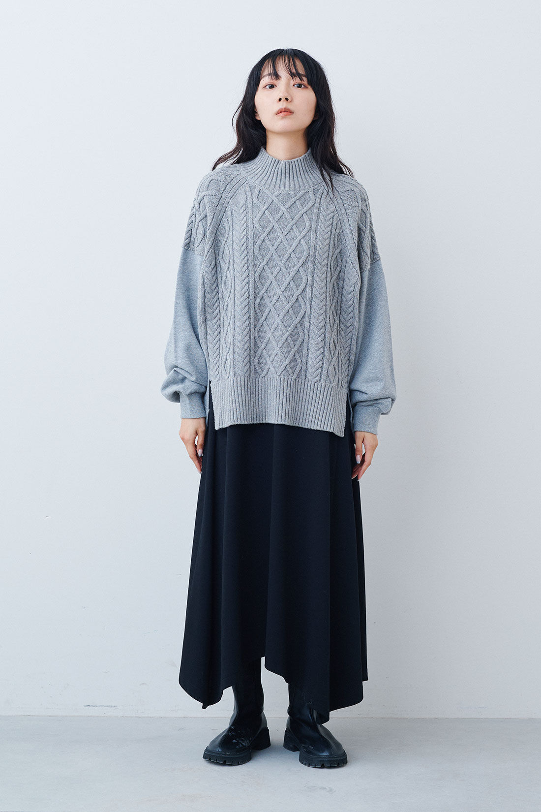MEDE19F [メデ・ジュウキュウ]|【MEDE19F SELECT】LEE ニットミックスハイネックプルオーバー|モデル身長：163cm