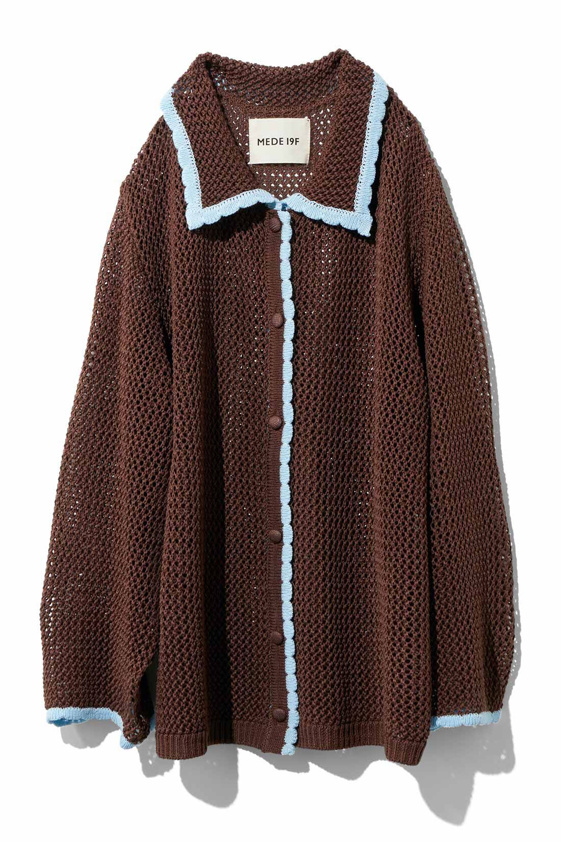 MEDE19F|MEDE19F　配色遣いのニットシャツ|ミドルブラウン