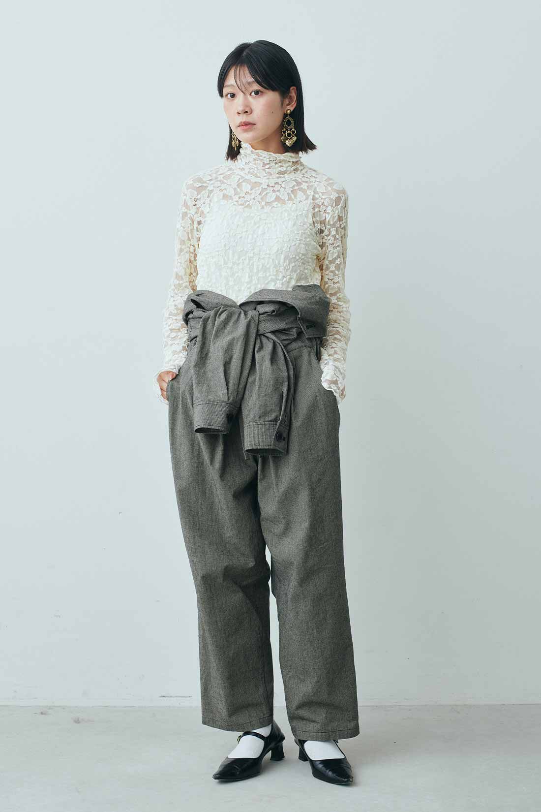 MEDE19F|MEDE19F　レースハイネックトップス|モデル身長：163cm　着用サイズ：M