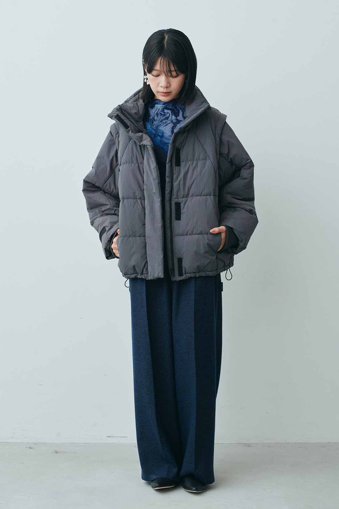 MEDE19F|MEDE19F　ツイードライクなリラックスワイドスラックス〈ネイビーミックス〉|モデル身長：163cm　着用サイズ：M