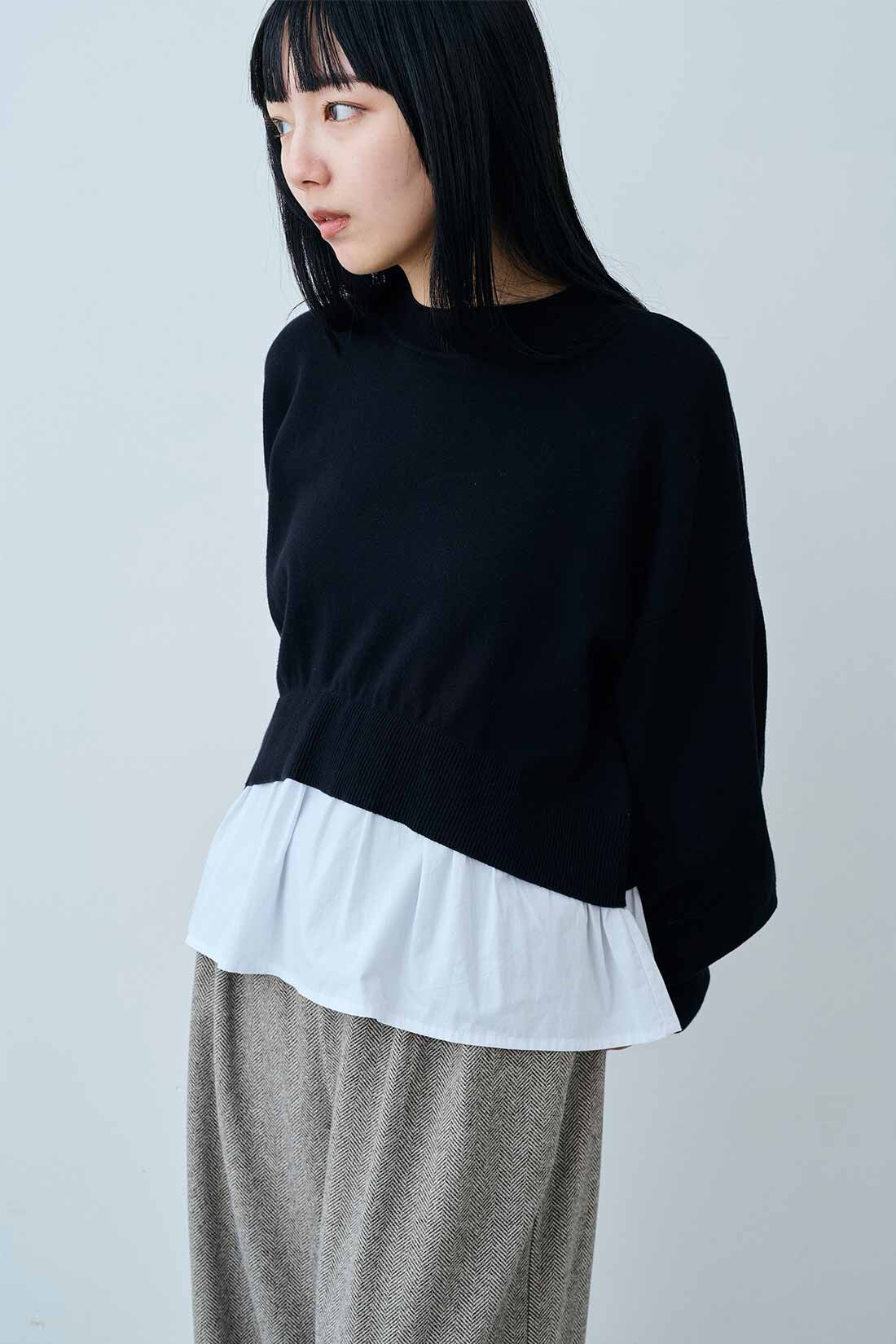 MEDE19F [メデ・ジュウキュウ]|MEDE19F　異素材遣いのレイヤード風コットンニット〈ブラック〉