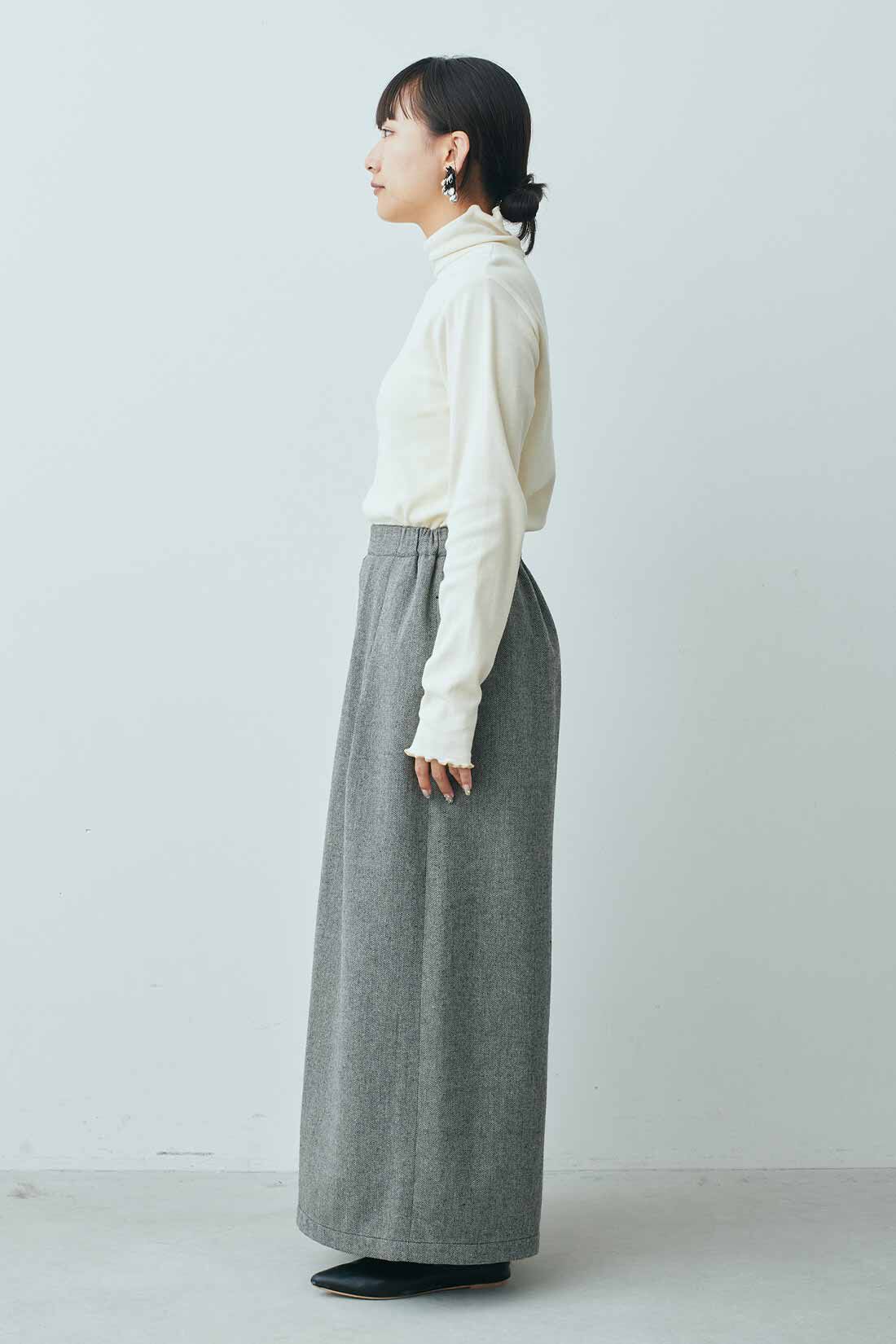 MEDE19F|MEDE19F　ツイード素材のはかまパンツ〈グレー〉|モデル身長：158cm　着用サイズ：M