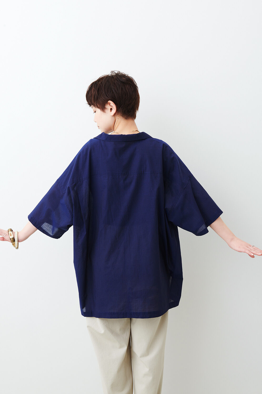 MEDE19F|MEDE19F　ジャパンファブリックを使用した オーバーオープンカラーシャツ〈ネイビー〉