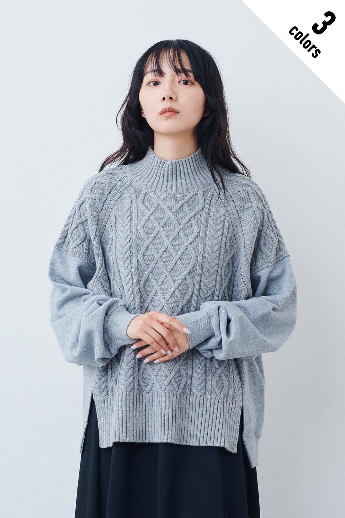 MEDE19F [メデ・ジュウキュウ]|【MEDE19F SELECT】LEE ニットミックスハイネックプルオーバー|1.GREY