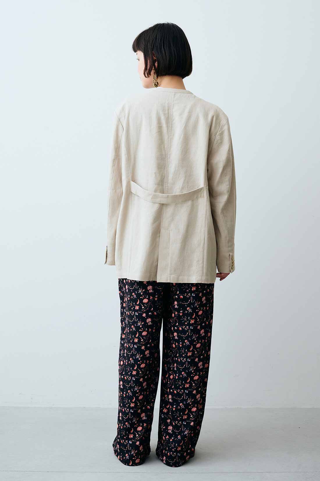 MEDE19F　高山都さんコラボ リネン混ノーカラージャケット|モデル身長：157cm　着用サイズ：M