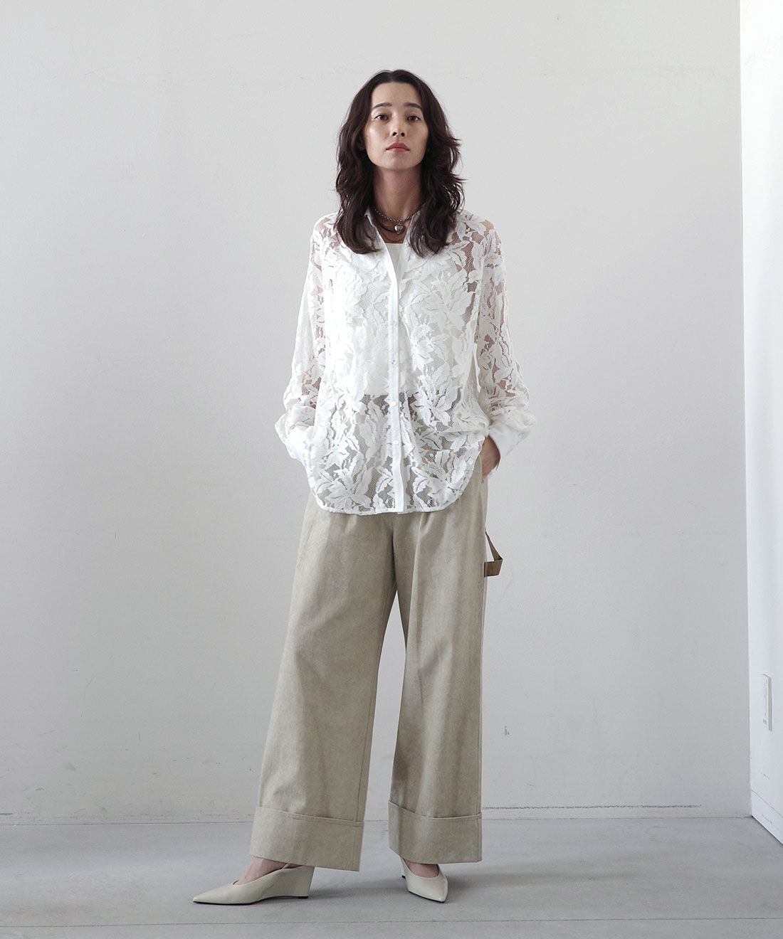 MEDE19F [メデ・ジュウキュウ]|レースドレスシャツのコーディネート