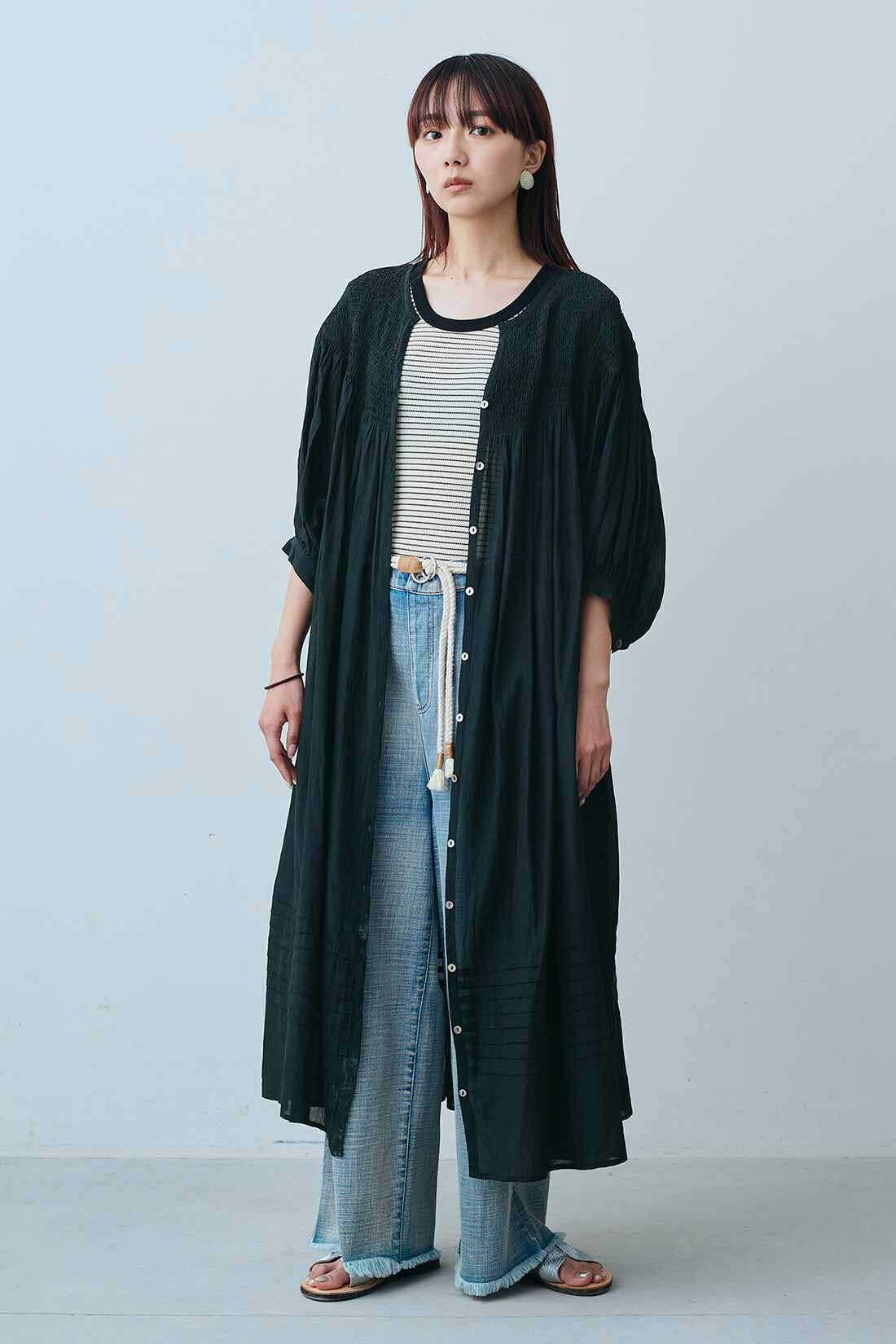 MEDE19F [メデ・ジュウキュウ]|MEDE19F　〈MADE IN INDIA COLLECTION〉スシボイル シャーリングワンピース|モデル身長：163cm　着用サイズ：1