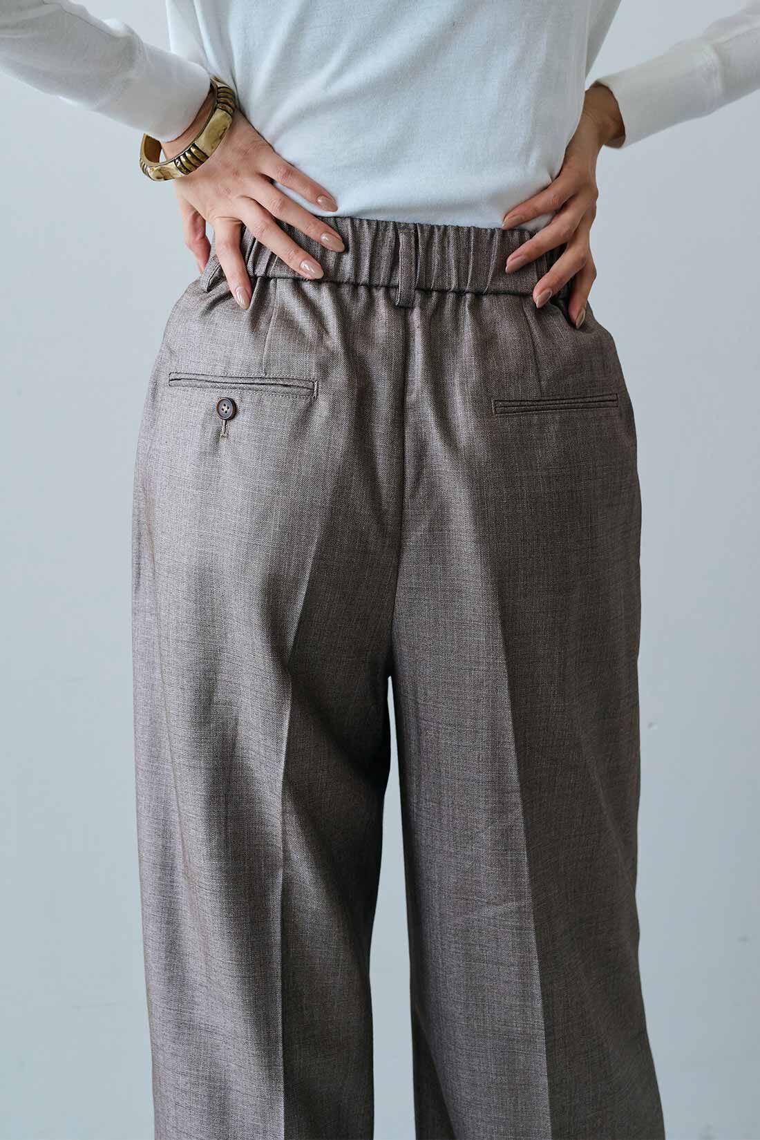 MEDE19F|MEDE19F　シャークスキンのリラックスワイドスラックス〈グレーベージュ〉