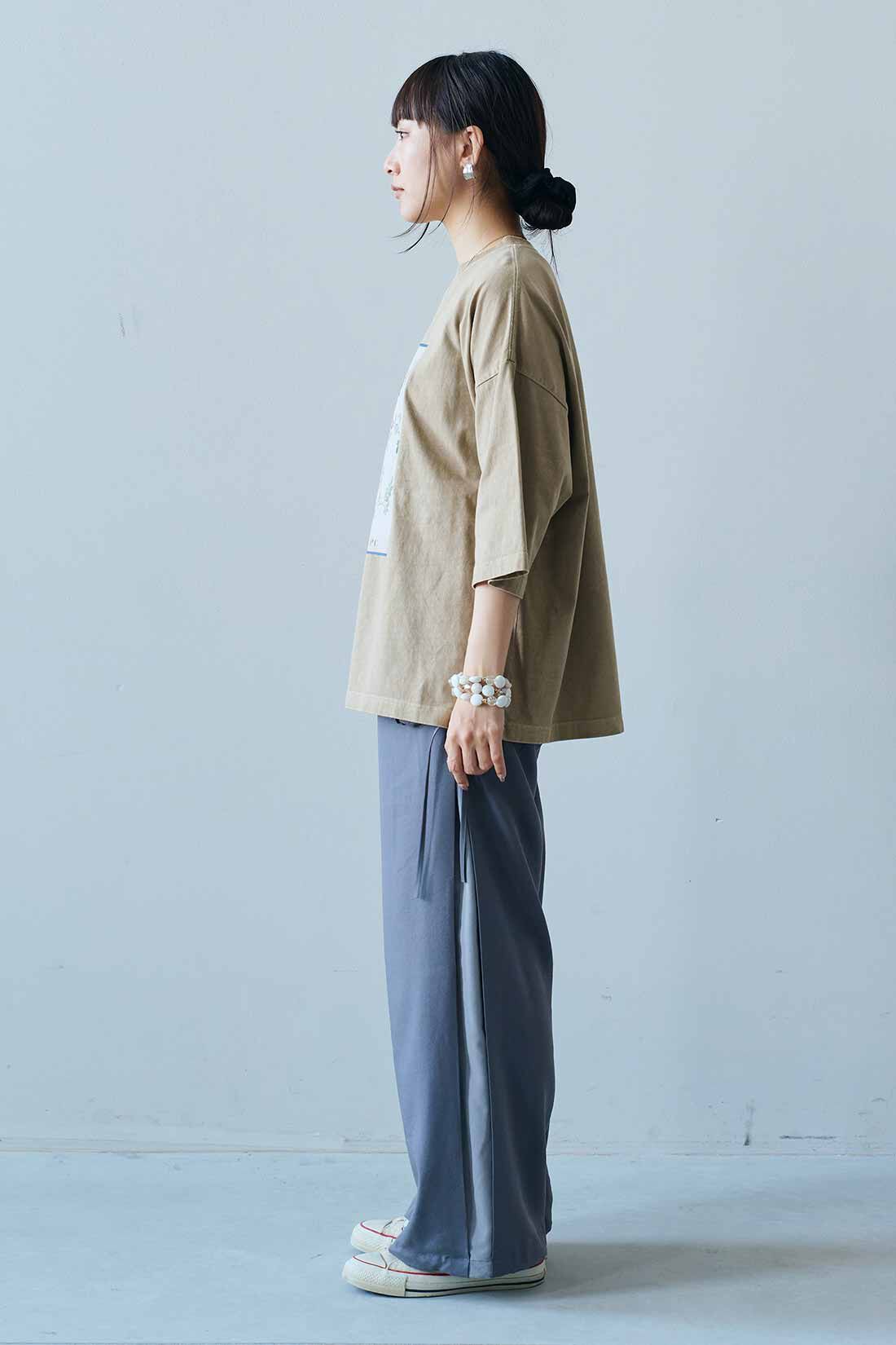 MEDE19F|MEDE19F　リボン遣いサイドラインパンツ|モデル身長：158cm　着用サイズ：M