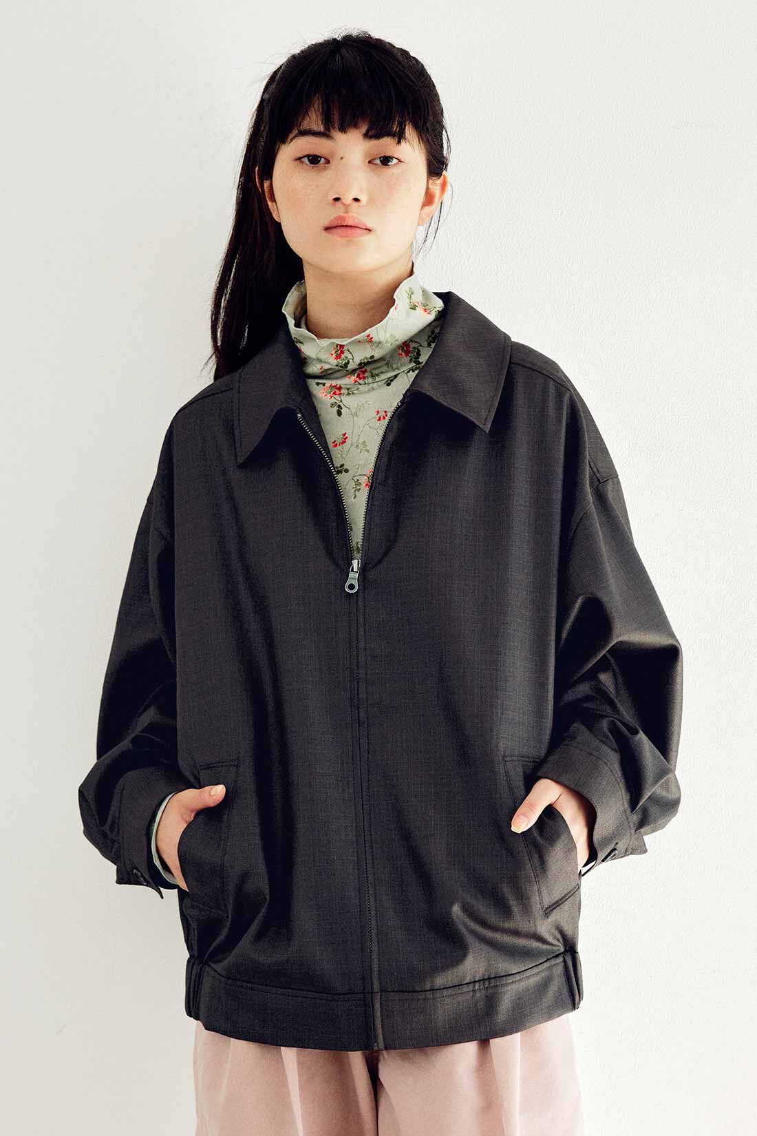 MEDE19F|MEDE19F　シャークスキンのオーバーサイズジップジャケット〈チャコールブラウン〉