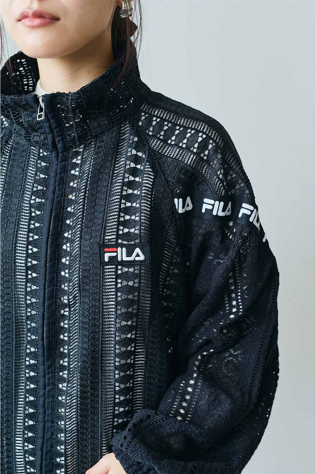 MEDE19F|MEDE19F　FILA for MEDE19F 大人も着られる レース素材のトラックブルゾン〈ブラック〉