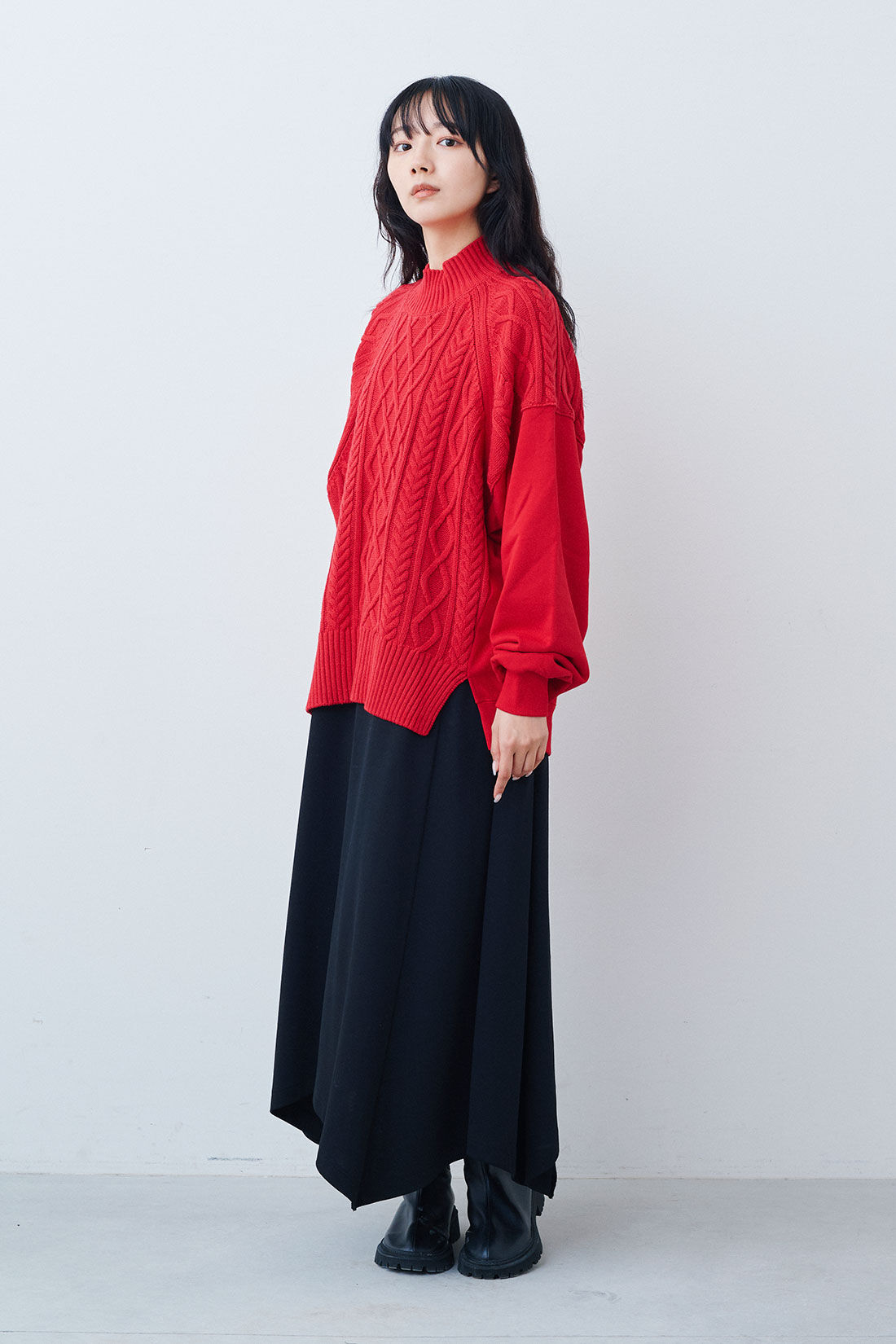 MEDE19F [メデ・ジュウキュウ]|【MEDE19F SELECT】LEE ニットミックスハイネックプルオーバー|モデル身長：163cm