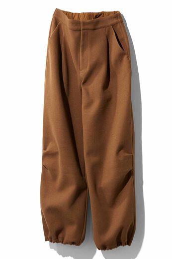 MEDE19F | ポリエステルメルトンのイージートラウザーズ〈キャメルブラウン〉