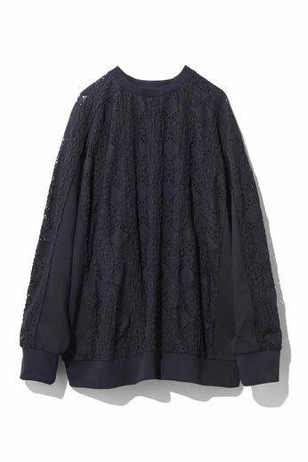 MEDE19F | レース遣いのコンビスウェットプルオーバー〈ブラック〉